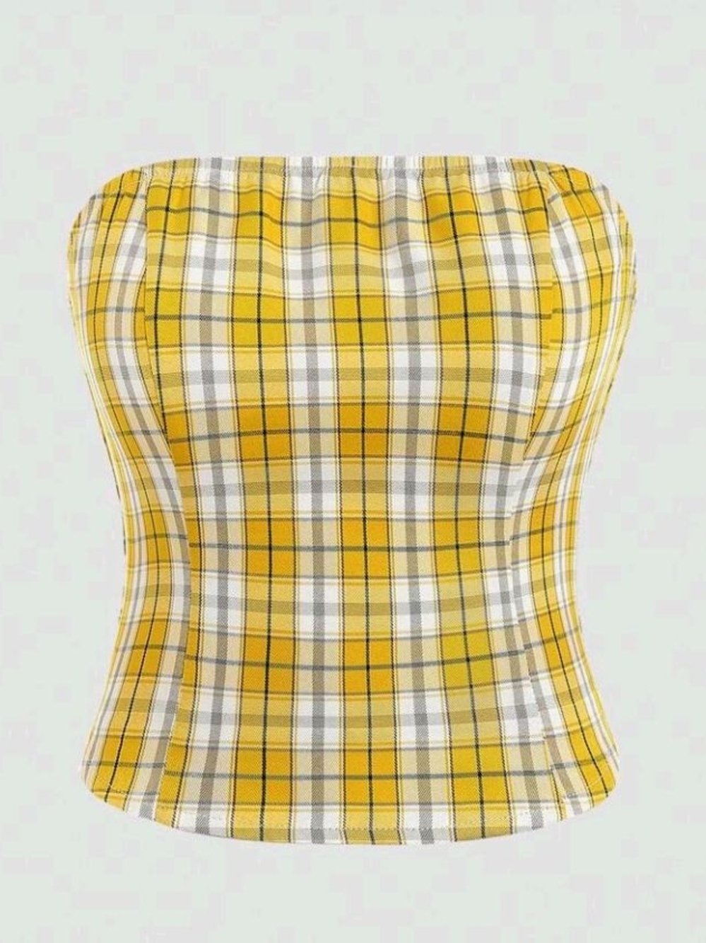Yellow Plaid Strapless Bustier Top